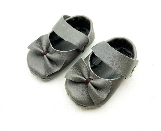 Mary-Jane Soft Sole - Grey with Bow