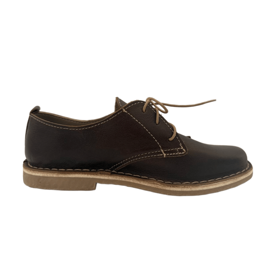 Brown leather shoe on a white background from the side