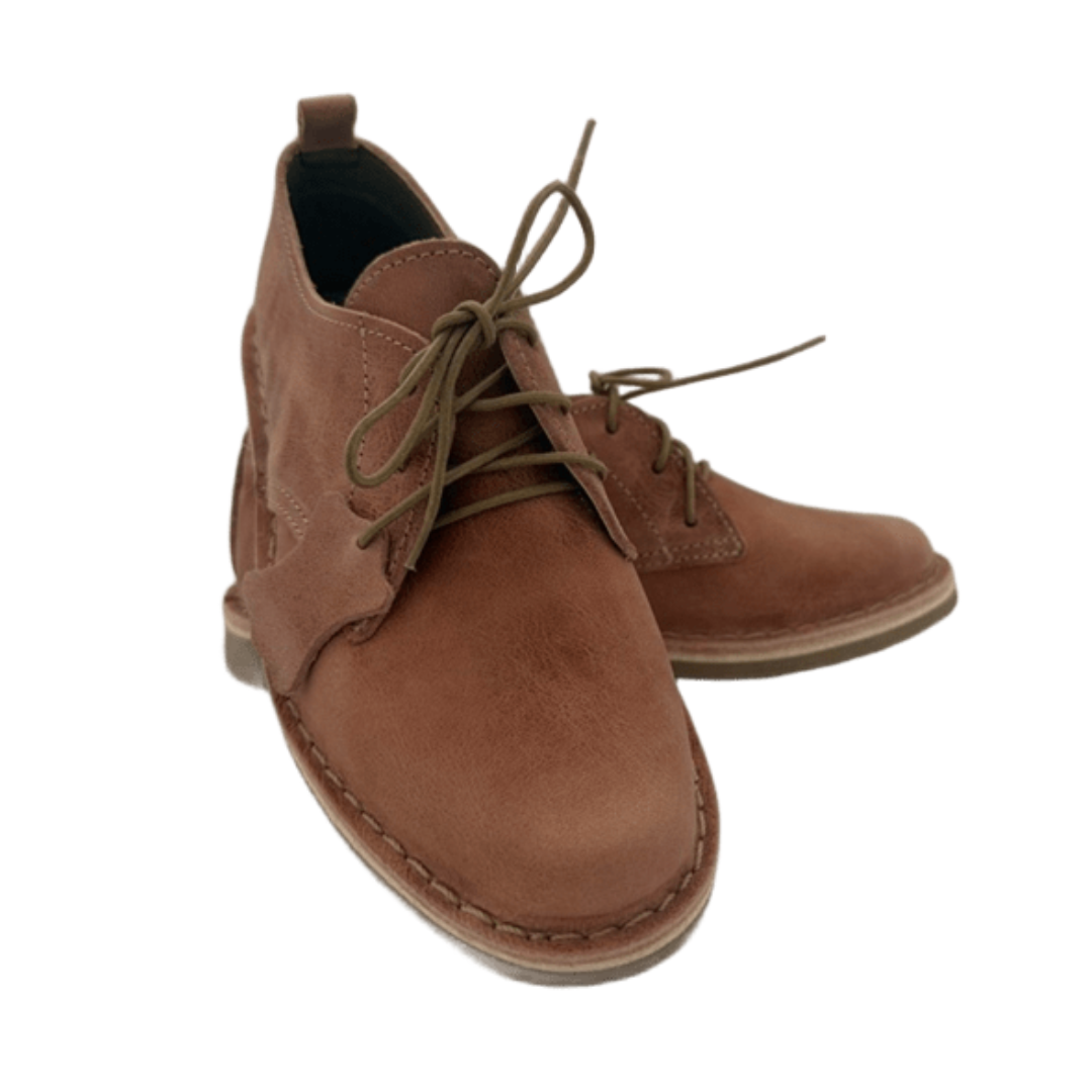 Brown leather lace-up shoes on a white background from the front